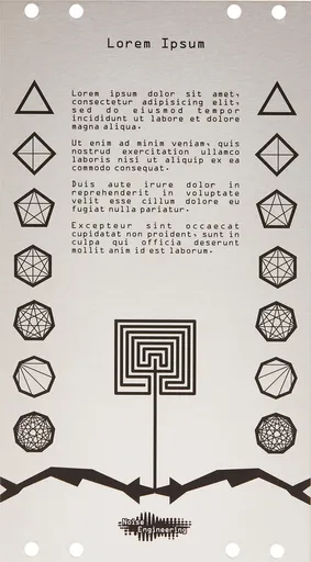 A silver blank panel with black geometric shapes | Lorem Ipsum by Noise Engineering