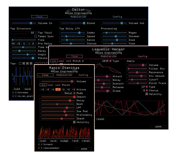 Noise Engineering plugin Bundle 1 containing Imitor, Loquelic Vereor, and Manis Iteritas