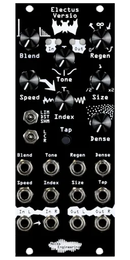 Clocked reverb/delay for stereo-in, stereo-out DSP platform in black | Electus Versio by Noise Engineering