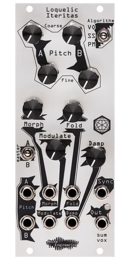 Three-algorithm digital complex Eurorack oscillator in silver | Loquelic Iteritas by Noise Engineering