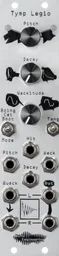 Tymp Legio drum voice and DSP/oscillator Eurorack platform in 6hp, silver aluminum panel with three knobs and LEDs and switches on top and jacks on bottom | Noise Engineering