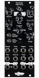 Yester Versio, a stereo 3-tap simple delay in black. Includes tap tempo, chorus control, and wave folding controls. | Noise Engineering