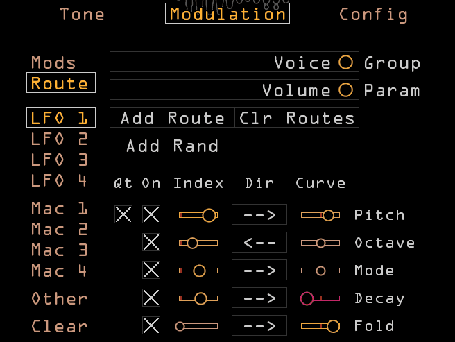 The modulated parameters column