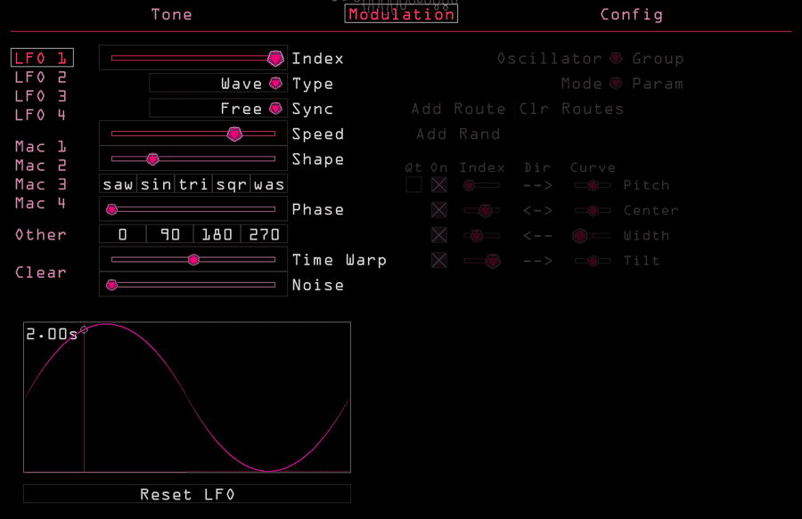 The LFO page with a Wave LFO selected